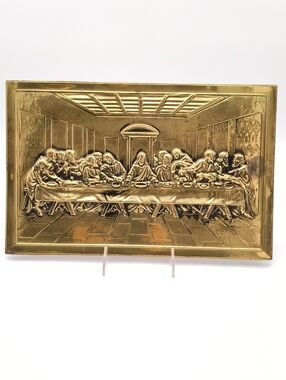 Vintage Elpec The Last Supper Wall Plaque - 3D Brass Mounted on Wood